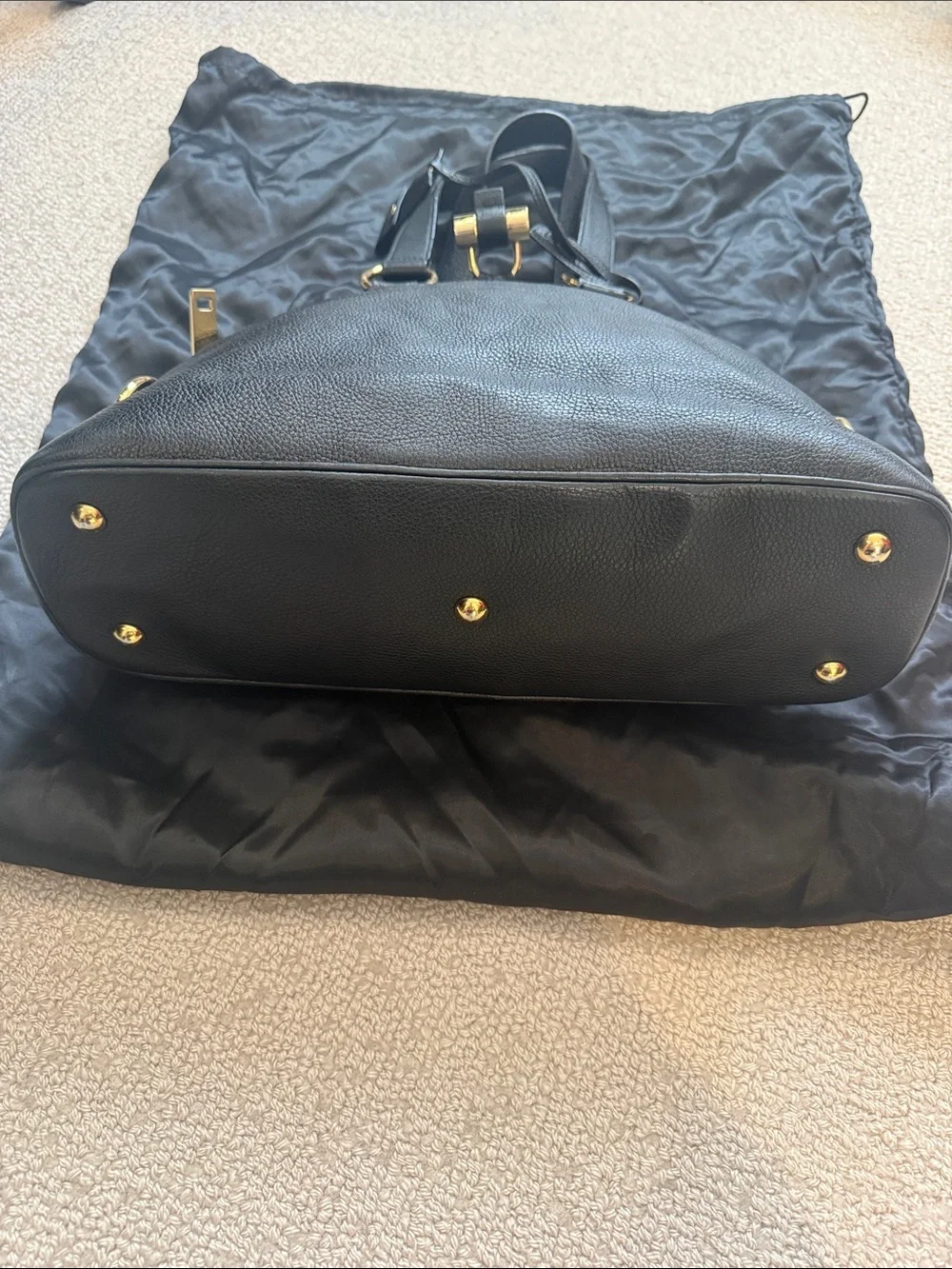 Black Leather Dome Satchel Bag with Gold Hardware